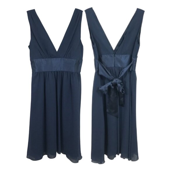 Sleeveless V-Neck Chiffon Babydoll Dress Satin Belt Knee Length Blue S FOREVER21 - Picture 1 of 12